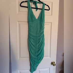Oh Polly Asymmetrical blue/green halter dress